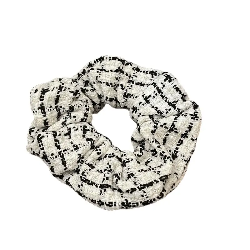 Korean Style Hair Ring Black White Plaid Thick Hair Flower Knitted Ponytail Plate - Image 7