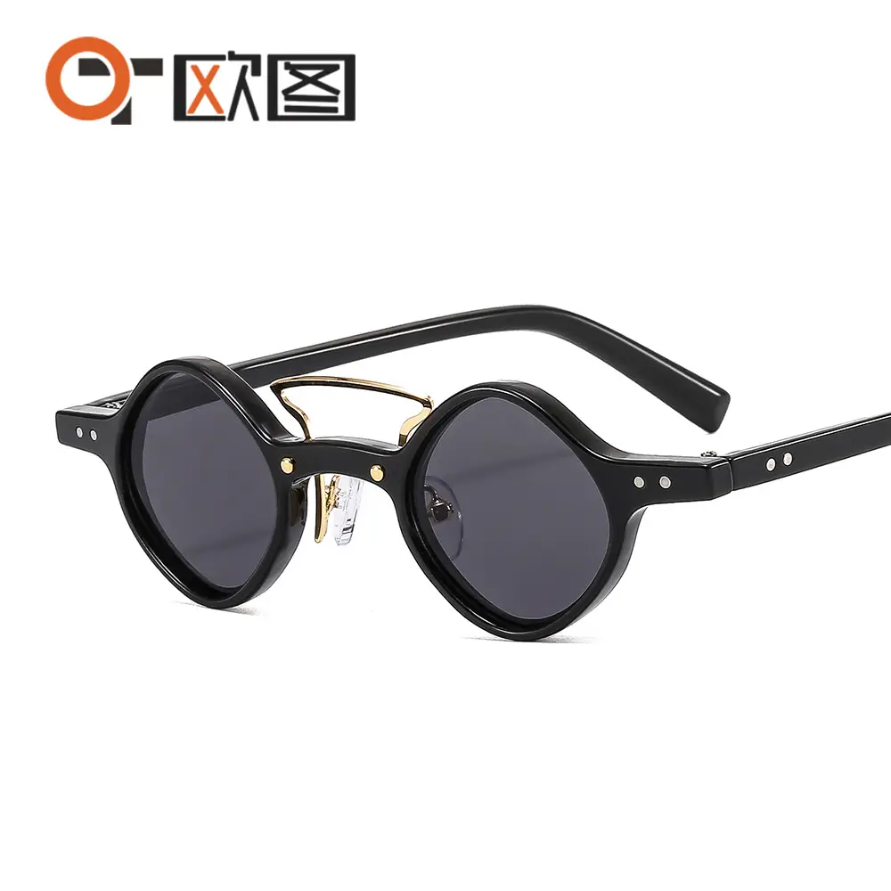 Outu Punk Hip Hop Sunglasses Green Gradient Small Frame - Image 10