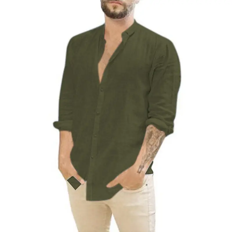 Men's White Crossbody Collar Shirt Long Sleeve Solid Color — feature 6