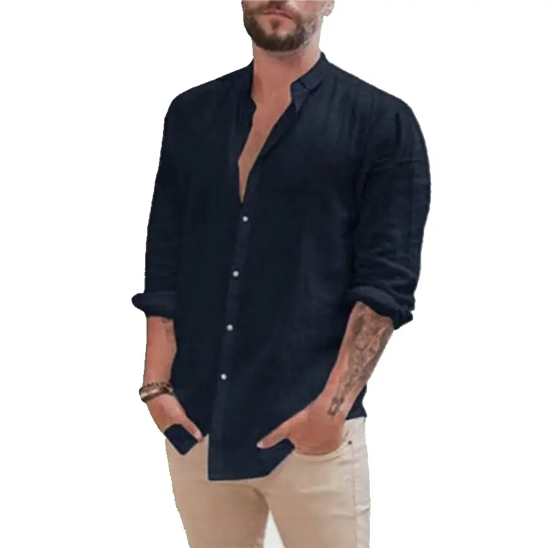 Men's White Crossbody Collar Shirt Long Sleeve Solid Color — feature 4