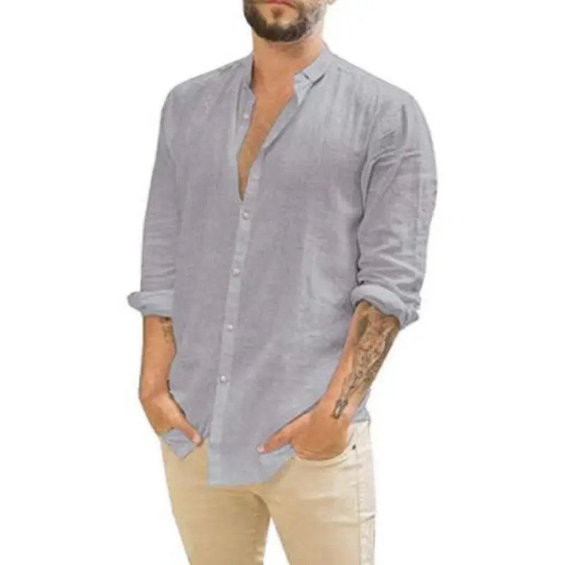 Men's White Crossbody Collar Shirt Long Sleeve Solid Color - Image 3