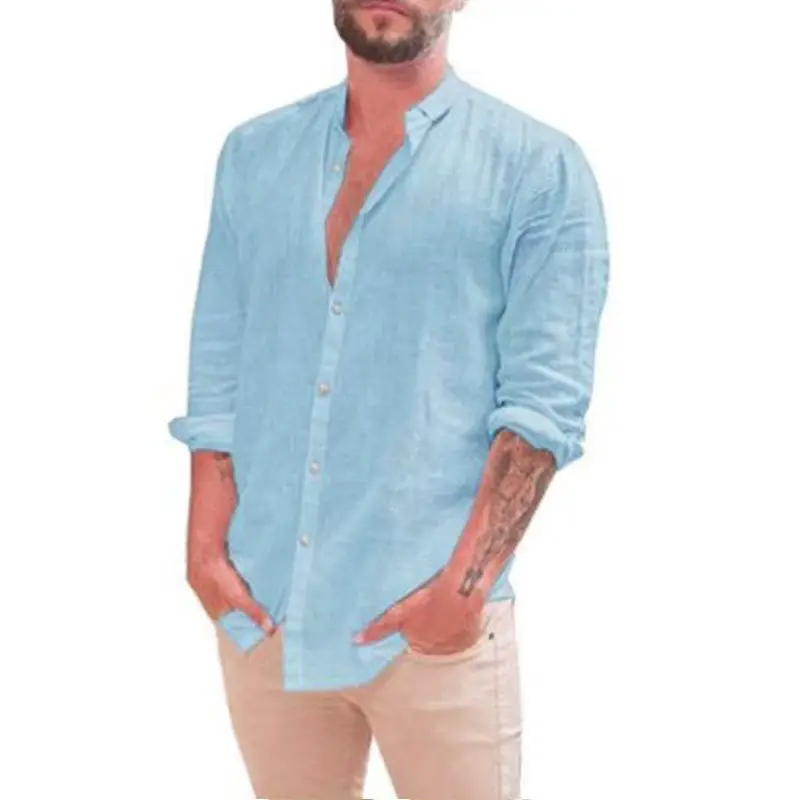 Men's White Crossbody Collar Shirt Long Sleeve Solid Color - Image 4