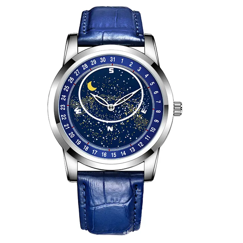 Men's Luminous Gypsophila Quartz Watch Blue Leather Strap - Image 5