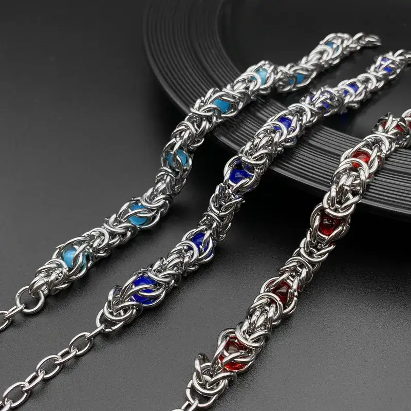 Unisex Wavy Chain Bracelet with Blue Enamel - Image 2