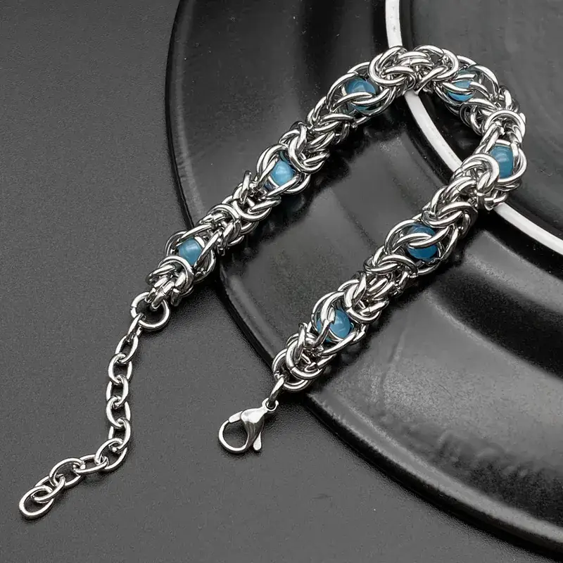 Unisex Wavy Chain Bracelet with Blue Enamel - Image 3