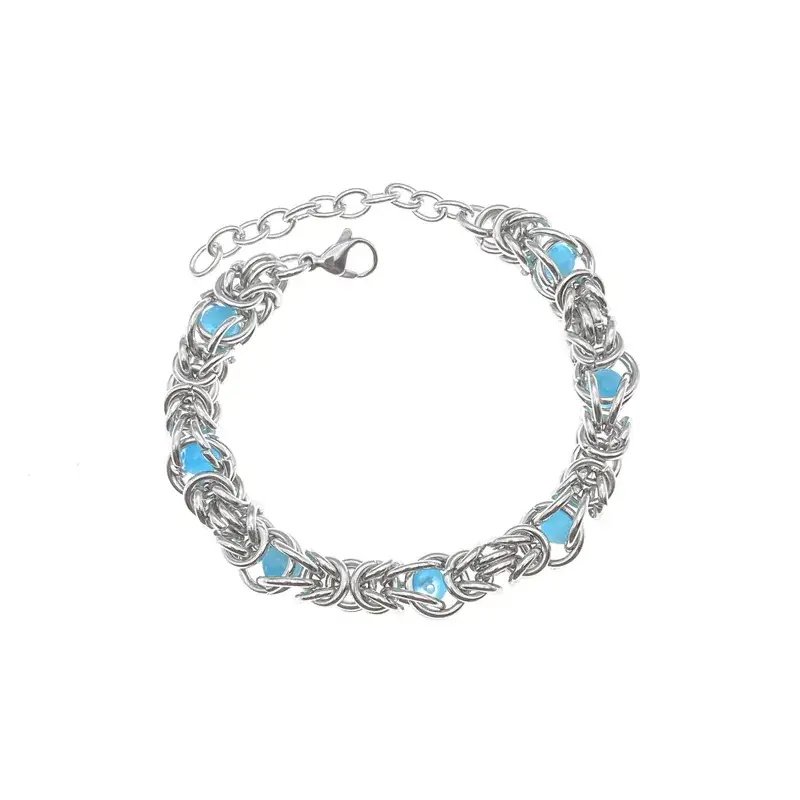 Unisex Wavy Chain Bracelet with Blue Enamel - Image 5