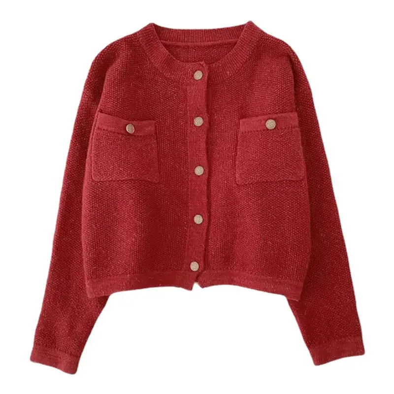 Women Red Knitted Sweater Coat 2023 Winter Cardigan - Image 10