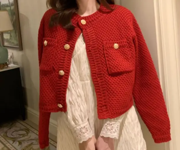 Women Red Knitted Sweater Coat 2023 Winter Cardigan — feature 4