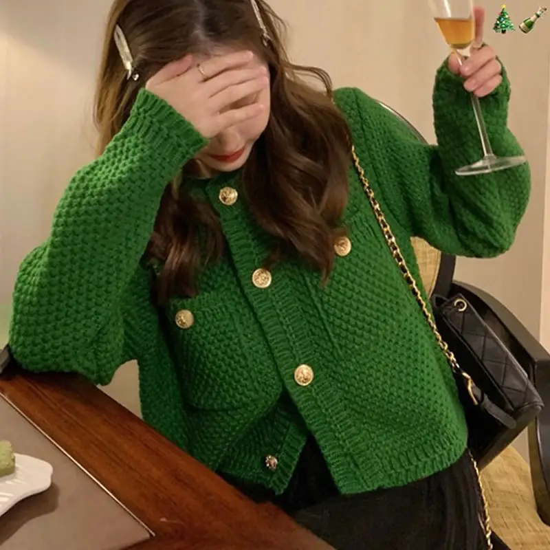 Women Red Knitted Sweater Coat 2023 Winter Cardigan - Image 2