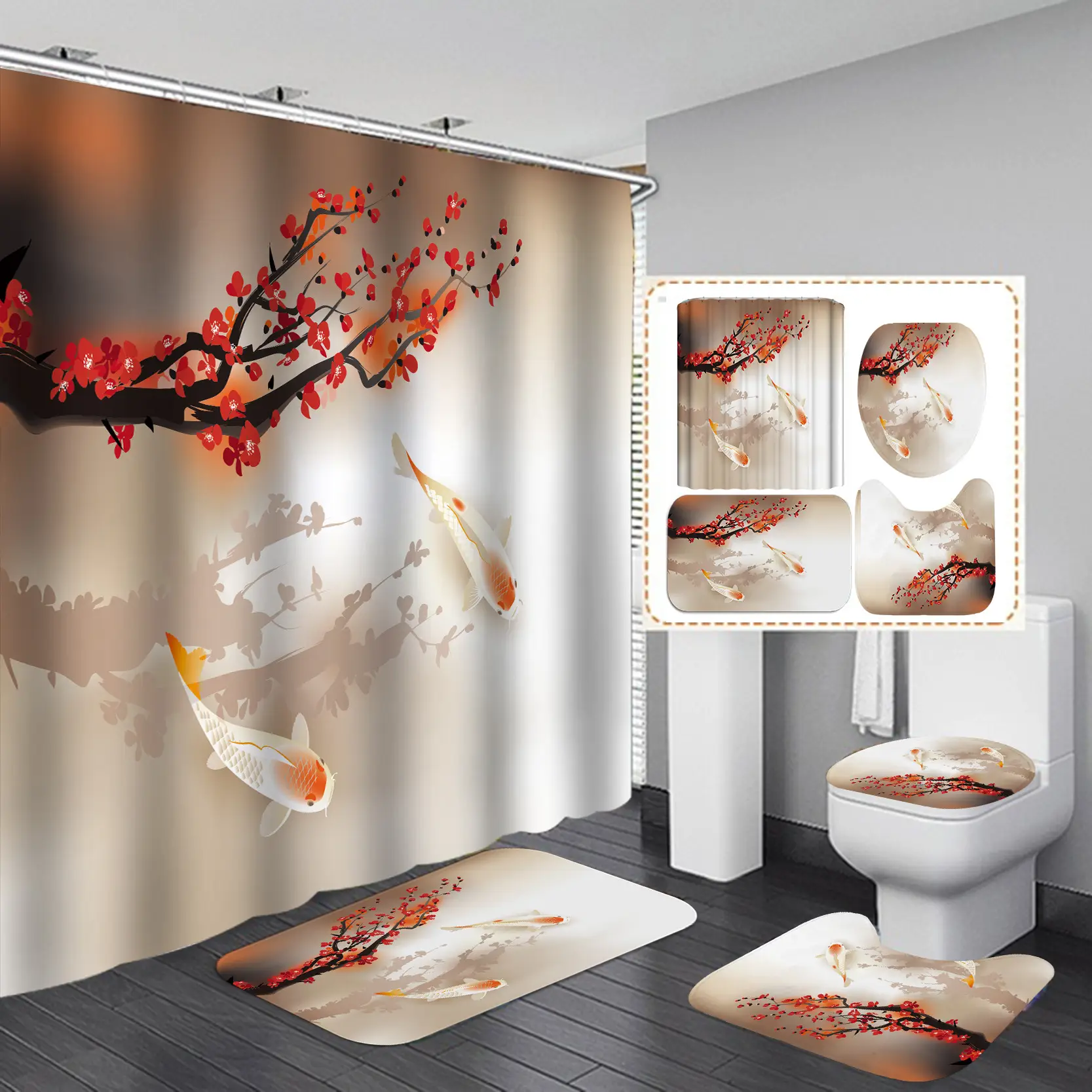 High-Def Fish Shower Curtain Set Waterproof Non-Perforated - Image 10