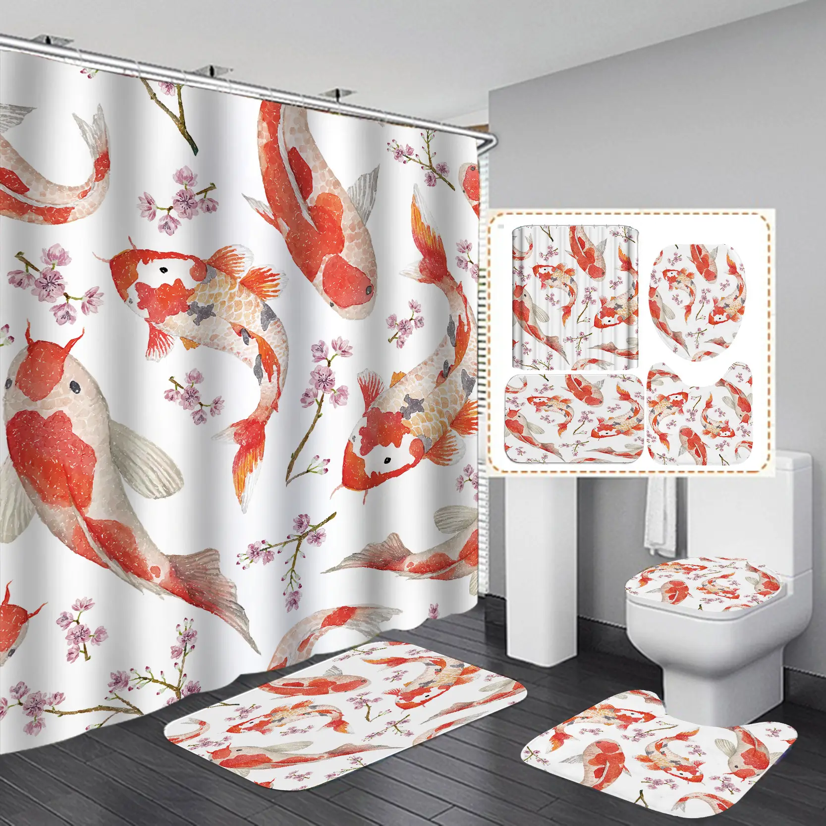 High-Def Fish Shower Curtain Set Waterproof Non-Perforated - Image 6