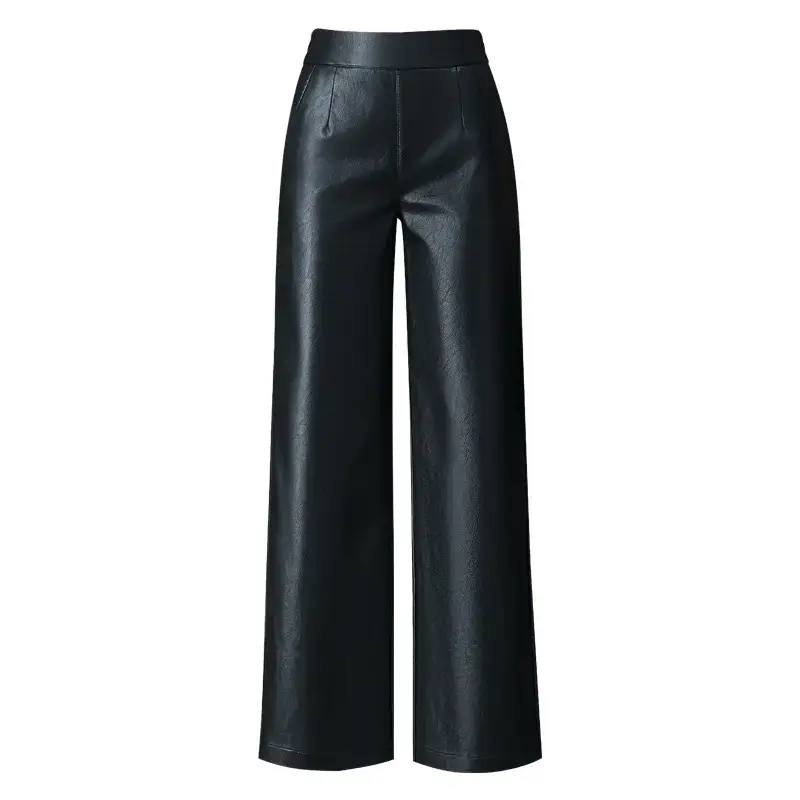 Women's Black Wide Leg Pants High Waist Slimming Leather - Image 6