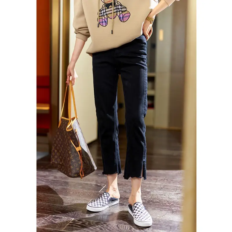 Black High-Waist Stretch Nine-Pants Pants Plus Size Women - Image 3