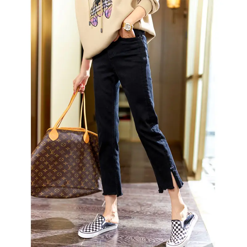 Black High-Waist Stretch Nine-Pants Pants Plus Size Women - Image 5