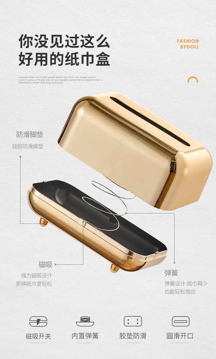 Nordic Retro Tissue Box with Gold Finish — feature 2