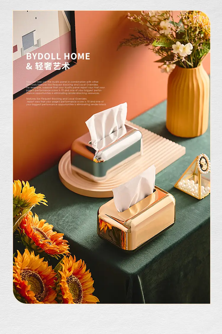 Nordic Retro Tissue Box with Gold Finish — feature 3
