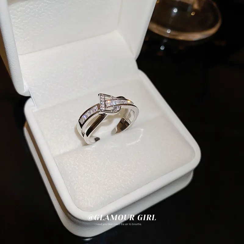 Dongdaemun Zircon Letter Double Layer Open Ring for Women
