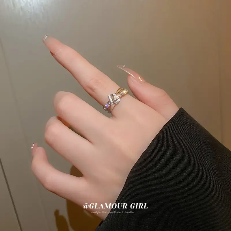 Dongdaemun Zircon Letter Double Layer Open Ring for Women