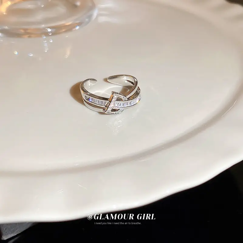 Dongdaemun Zircon Letter Double Layer Open Ring for Women