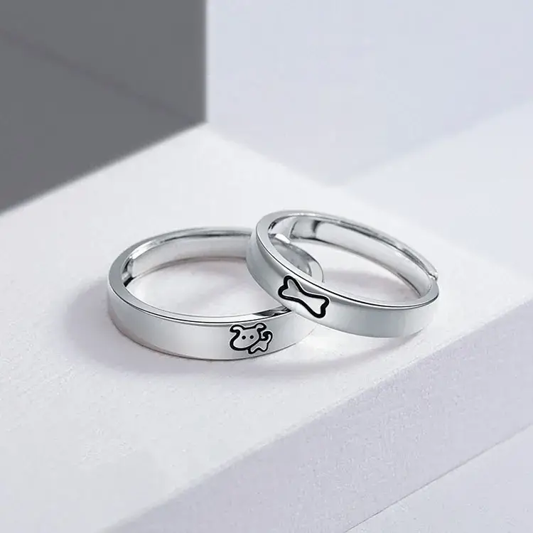 Asahi Puppy Bone Couple Ring Simple Niche Design - Image 3