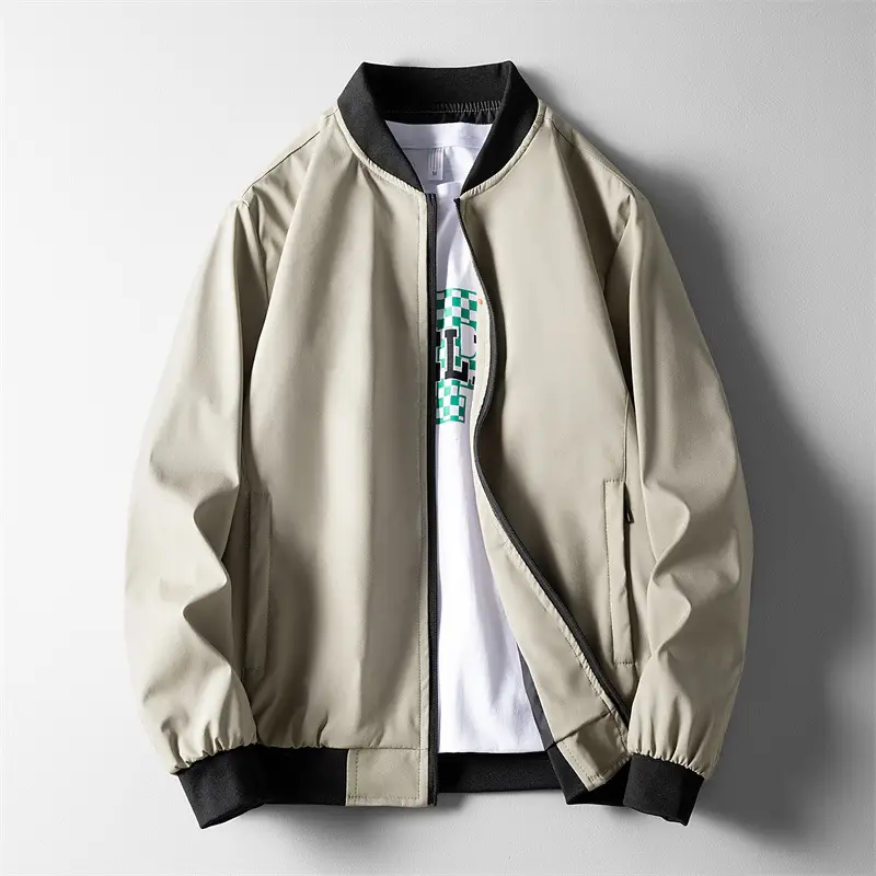 Men's Green Bomber Jacket Solid Collar Slim Fit - Image 5