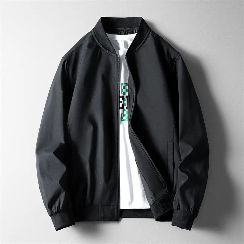 Men's Green Bomber Jacket Solid Collar Slim Fit - Image 2