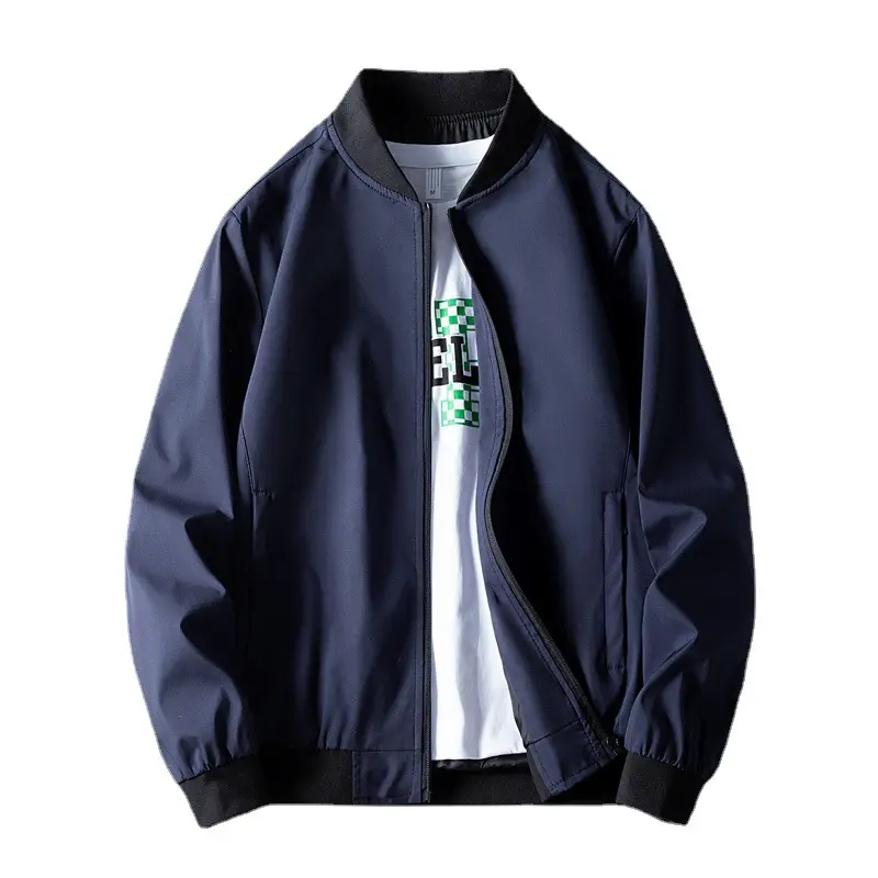 Men's Green Bomber Jacket Solid Collar Slim Fit - Image 6