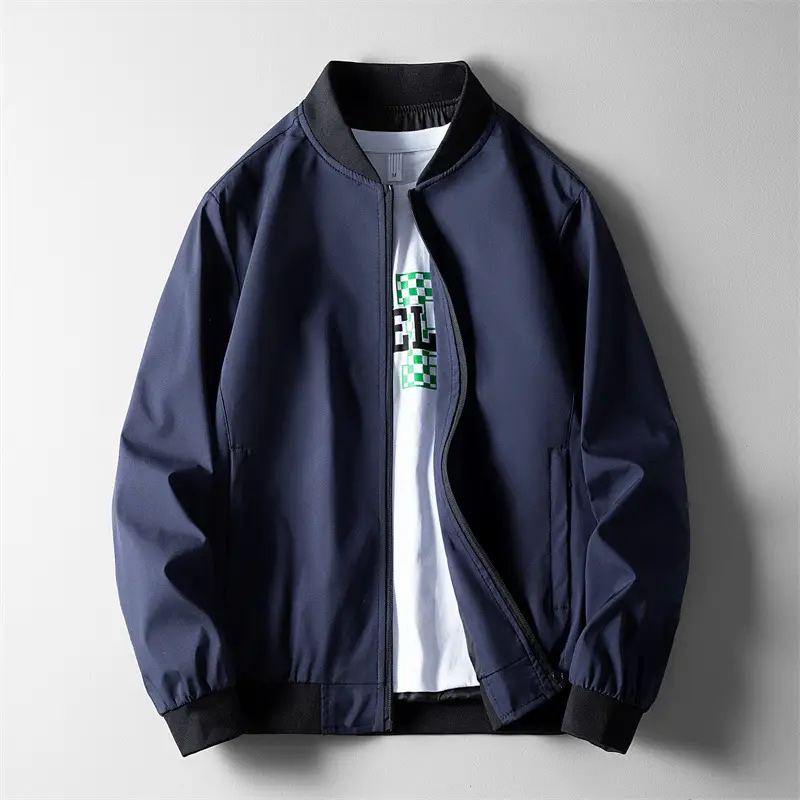 Men's Green Bomber Jacket Solid Collar Slim Fit - Image 4