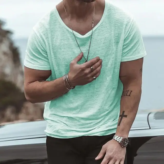 Men's Black Thin Summer T-Shirt Loose Fit Round Neck - Image 3