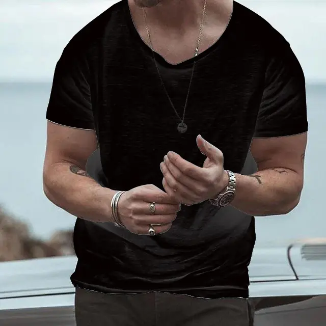 Men's Black Thin Summer T-Shirt Loose Fit Round Neck - Image 5