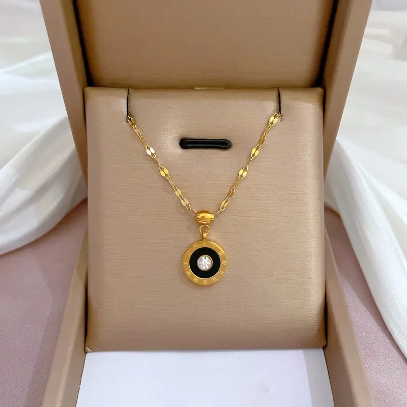 Gold Pendant Necklace with Black Circle Design - Image 69