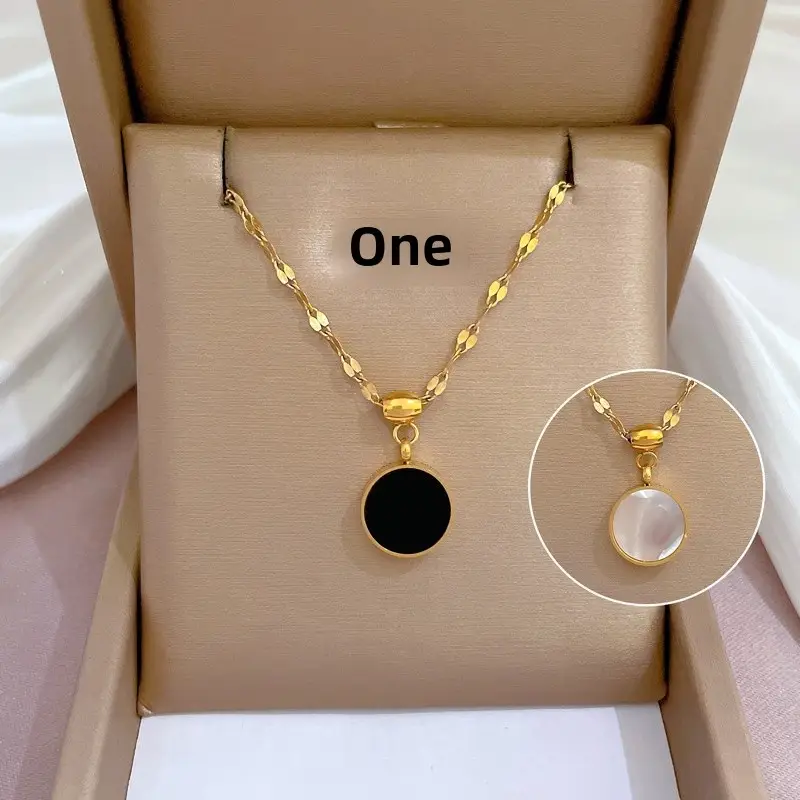 Gold Pendant Necklace with Black Circle Design - Image 32