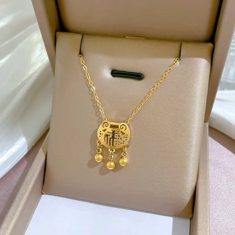Gold Pendant Necklace with Black Circle Design - Image 64