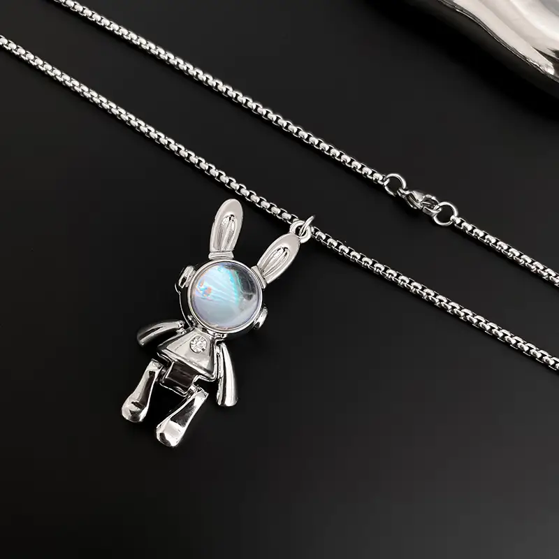 Movable Rabbit Necklace for Men Women Titanium Steel Hip Hop Style - Image 3