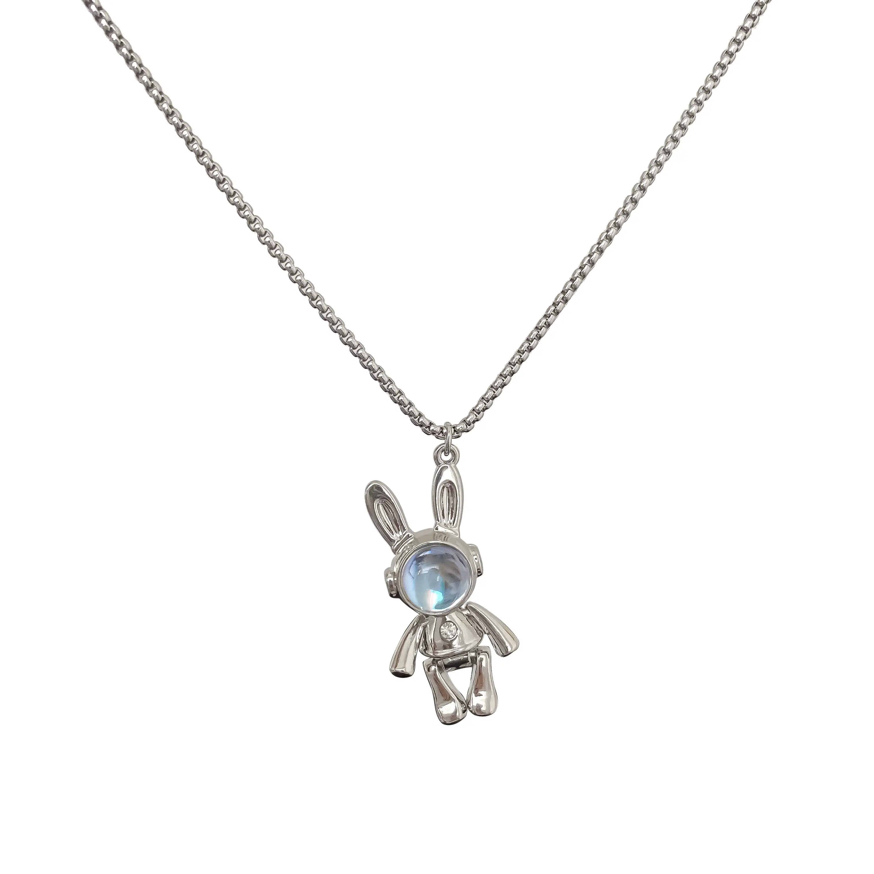 Movable Rabbit Necklace for Men Women Titanium Steel Hip Hop Style — feature 1