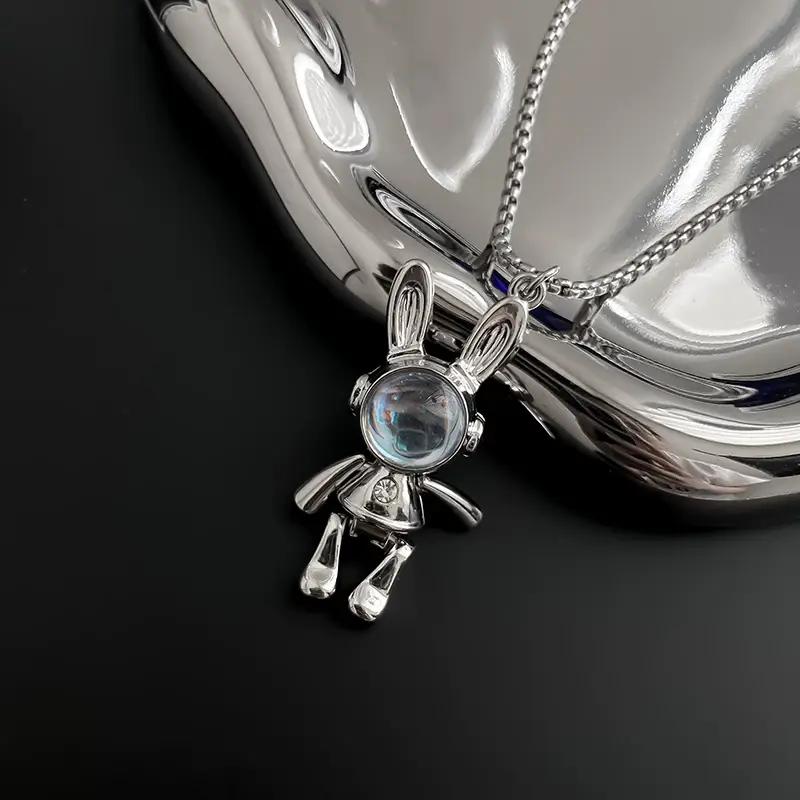 Movable Rabbit Necklace for Men Women Titanium Steel Hip Hop Style — feature 2