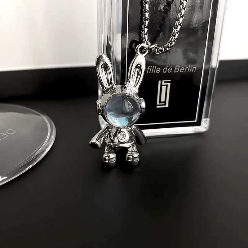 Movable Rabbit Necklace for Men Women Titanium Steel Hip Hop Style — feature 4