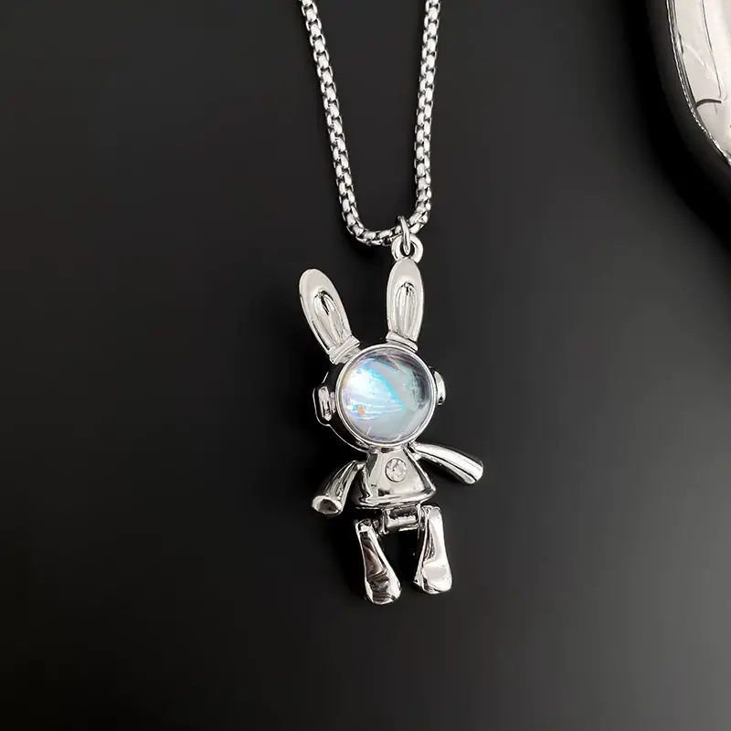 Movable Rabbit Necklace for Men Women Titanium Steel Hip Hop Style — feature 5