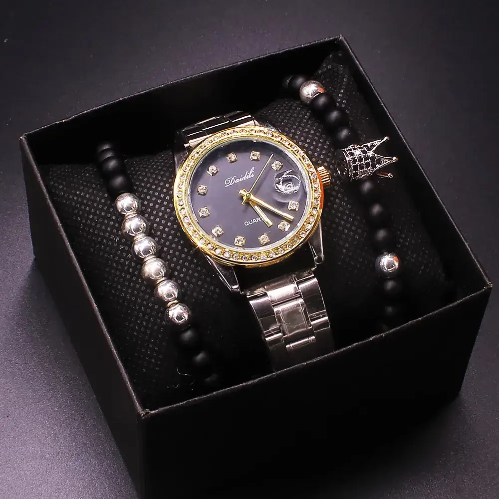 Women's Water Resistant Bracelet Watch Set Gold Black - Image 4