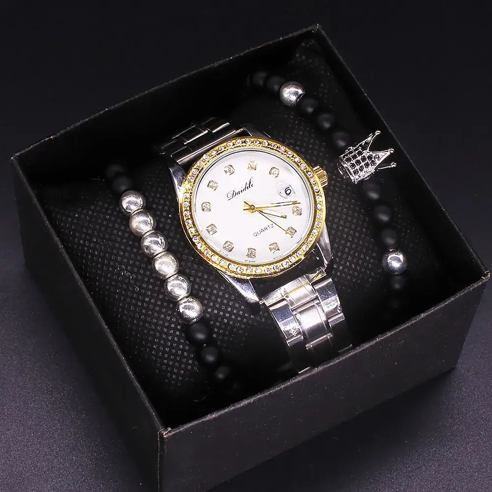 Women's Water Resistant Bracelet Watch Set Gold Black - Image 3