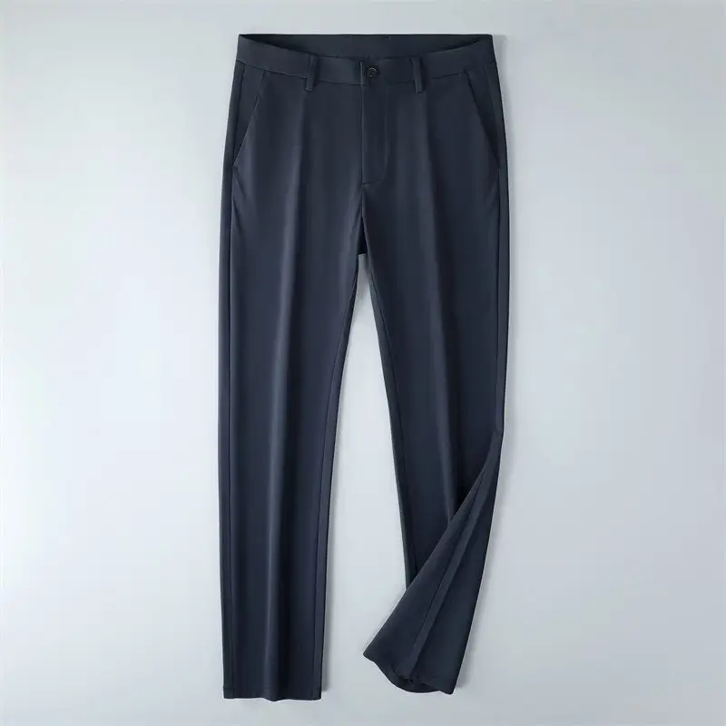 Men Elastic High Waist Trousers Grey - Image 4