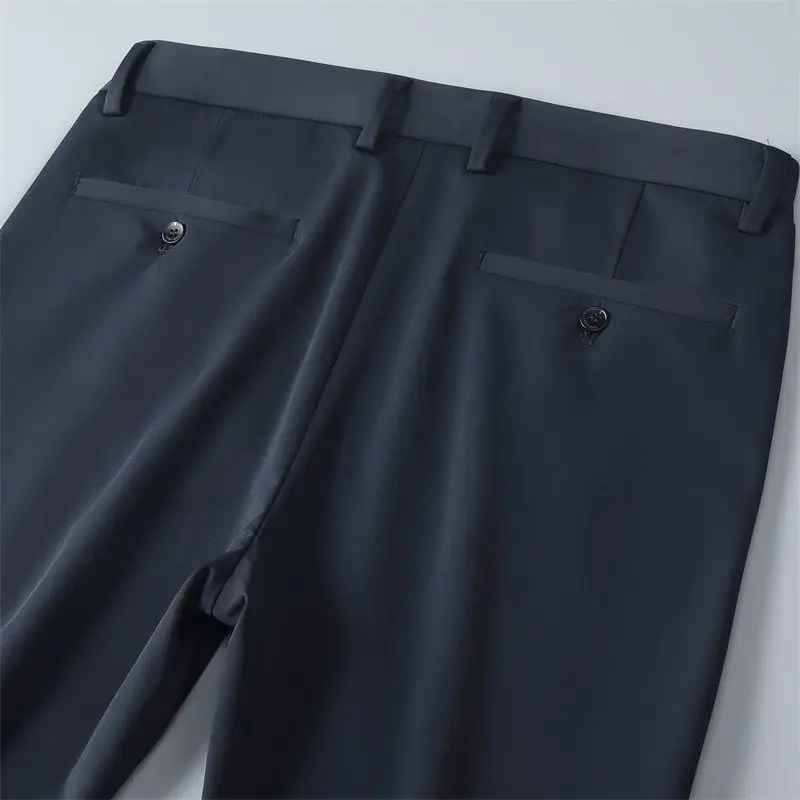 Men Elastic High Waist Trousers Grey - Image 5