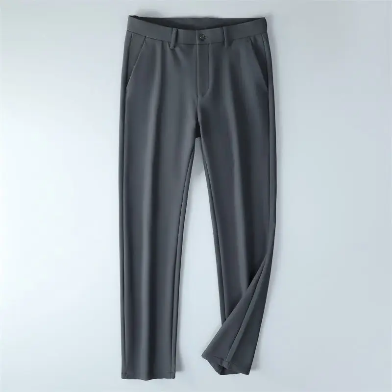 Men Elastic High Waist Trousers Grey - Image 2