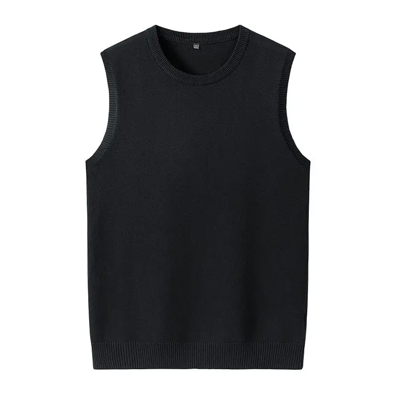 Men's Knitted Round Neck Vest Beige Fat Waistcoat - Image 2