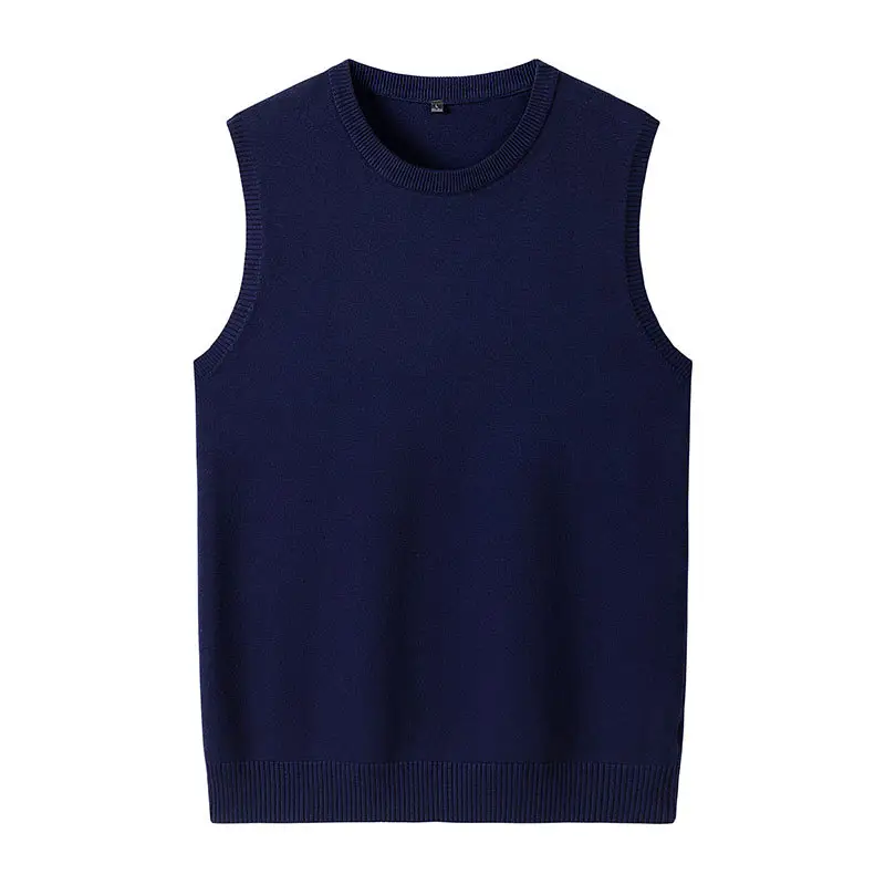 Men's Knitted Round Neck Vest Beige Fat Waistcoat - Image 3