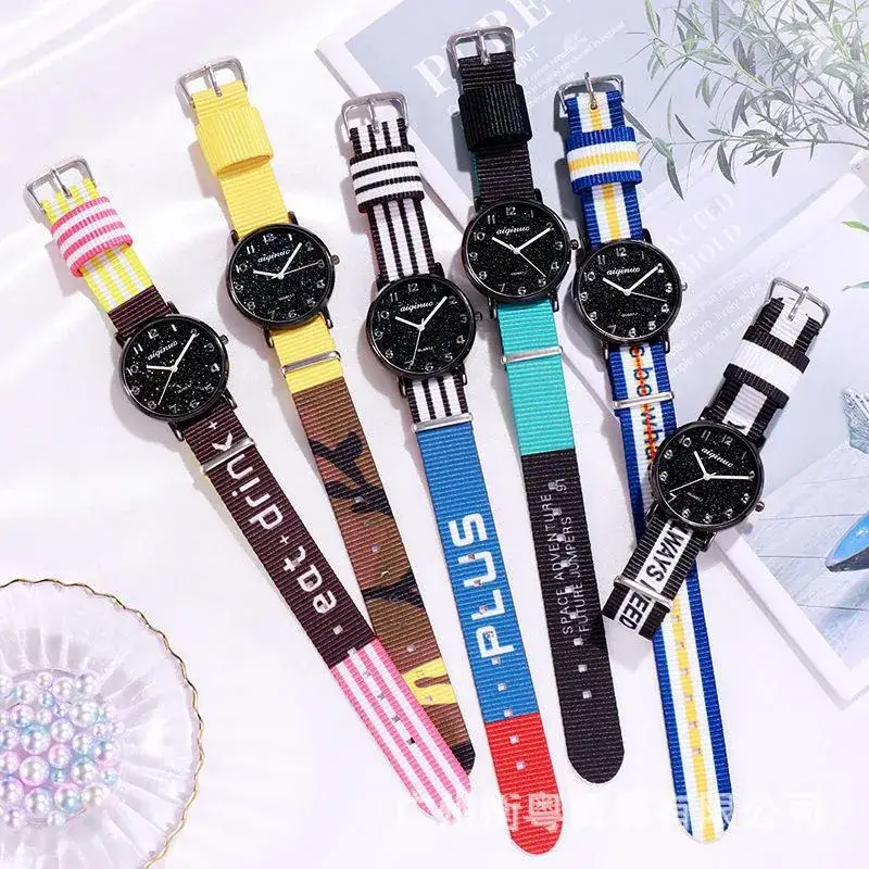 Couple's Rainbow Canvas Strap Quartz Watch - Image 14