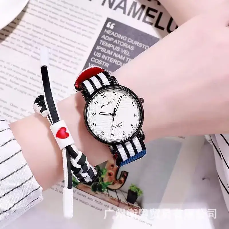 Couple's Rainbow Canvas Strap Quartz Watch - Image 13