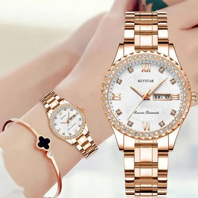 Korean Women's Pink Diamond Watch Set - Image 3