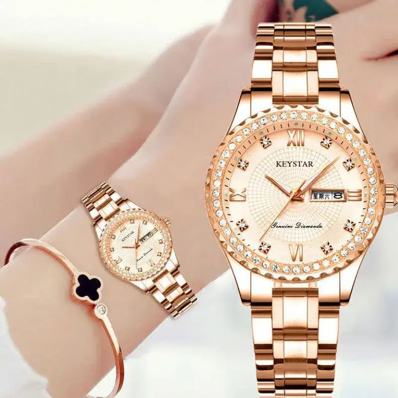 Korean Women's Pink Diamond Watch Set - Image 2