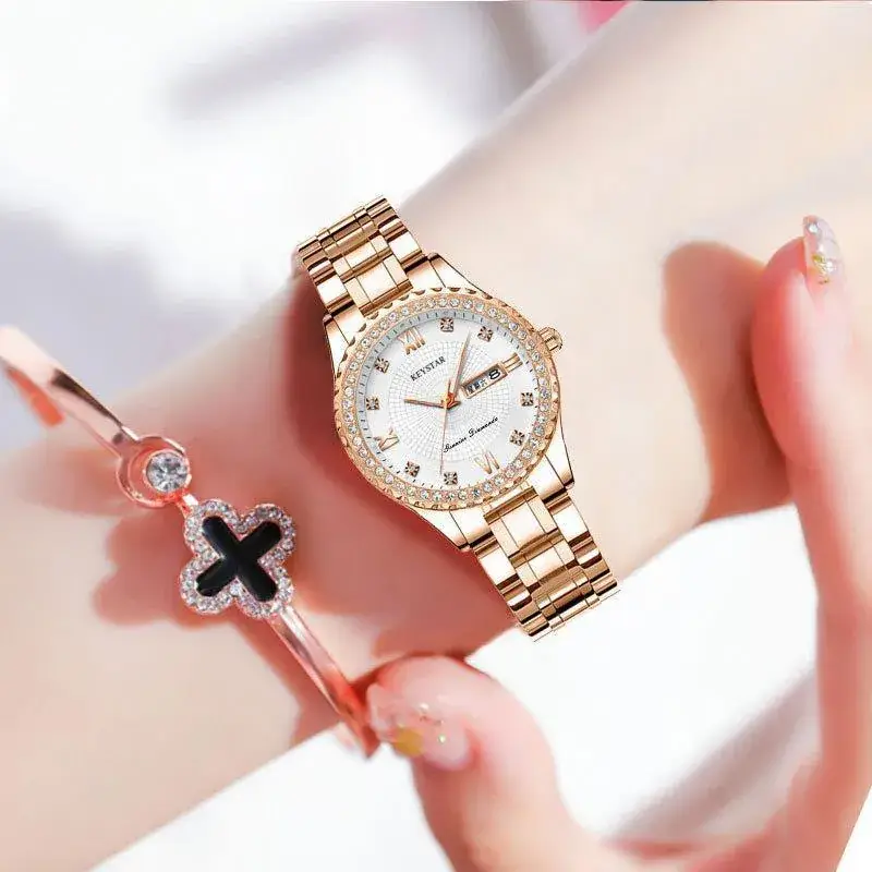 Korean Women's Pink Diamond Watch Set - Image 5
